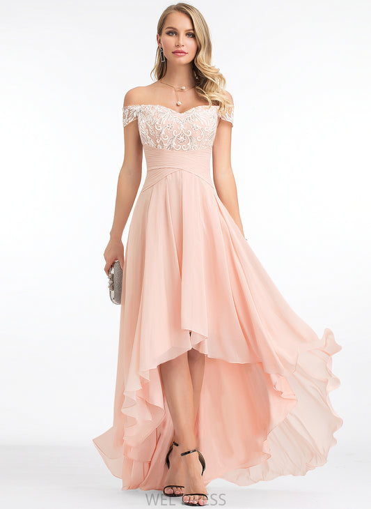Off-the-Shoulder Prom Dresses Chiffon Asymmetrical With Sequins Ashlynn A-Line