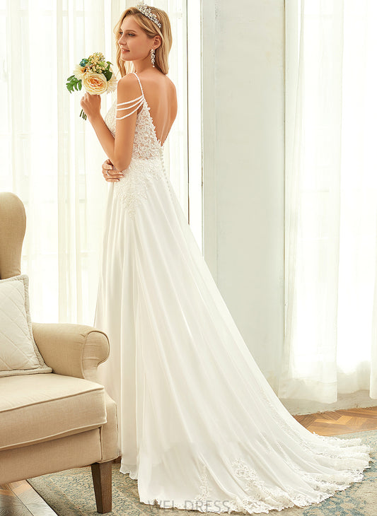 Chiffon Dress Sequins With Lace Wedding Dresses Sweep Alondra Beading Train Wedding A-Line V-neck