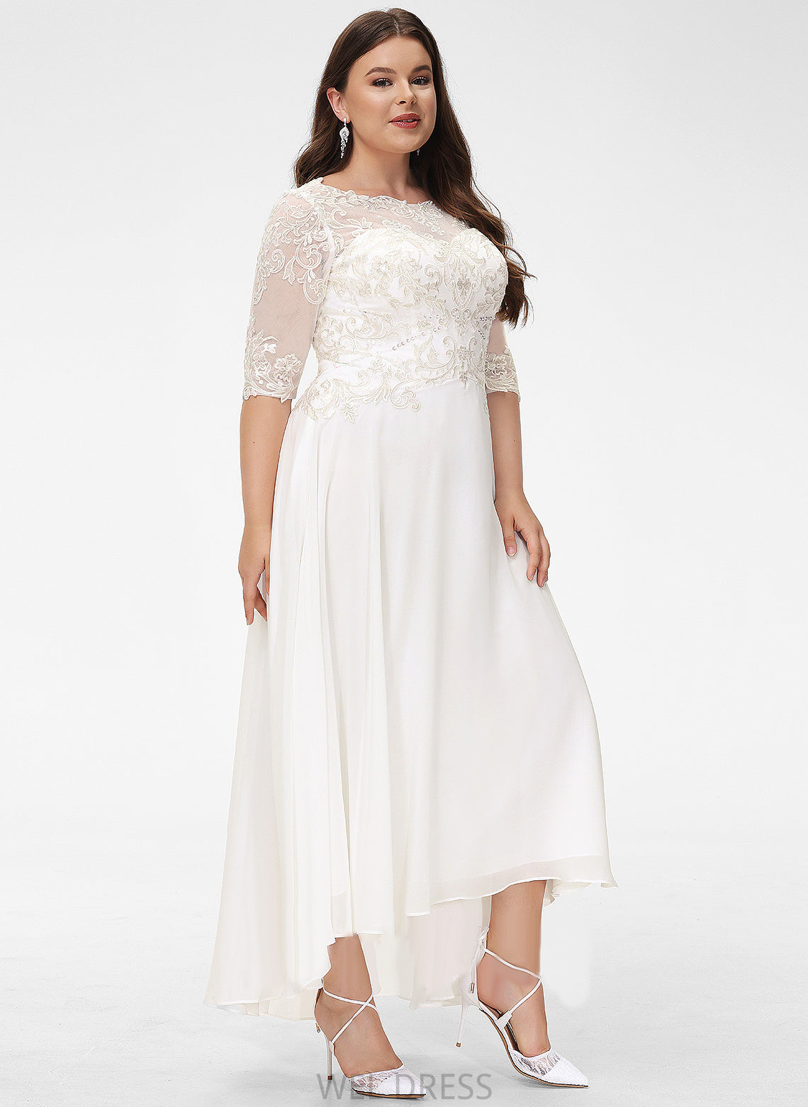 Lace Asymmetrical Scoop Chiffon Beading Dress Wedding Dresses Kailyn A-Line With Wedding Sequins