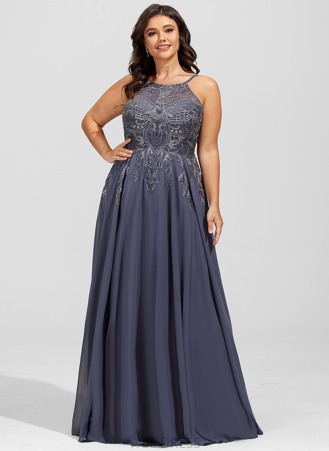 Floor-Length A-Line Sequins Prom Dresses Scoop With Chiffon Lace Amiah