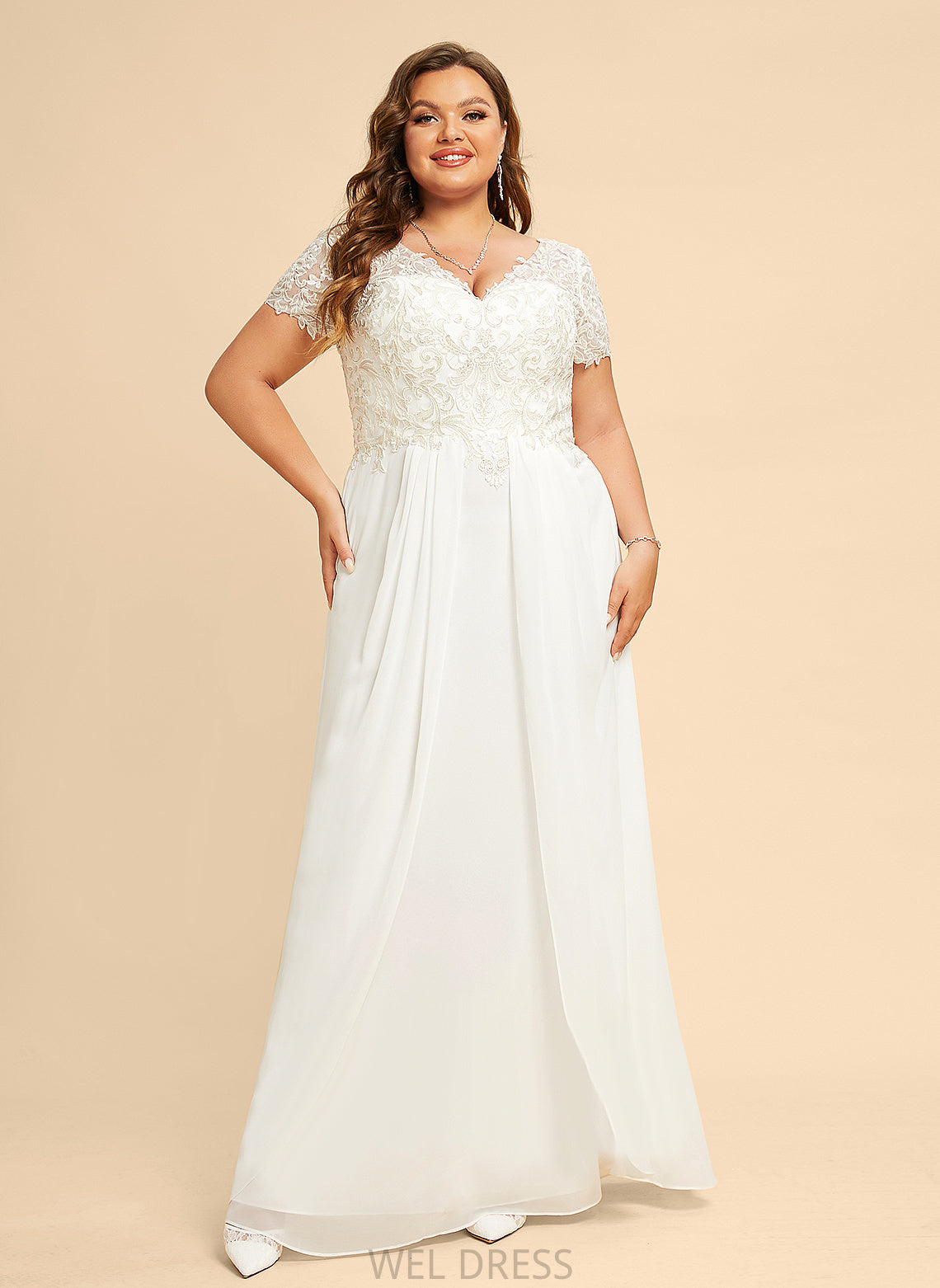Wedding Floor-Length Wedding Dresses V-neck Jaylen Chiffon Dress A-Line