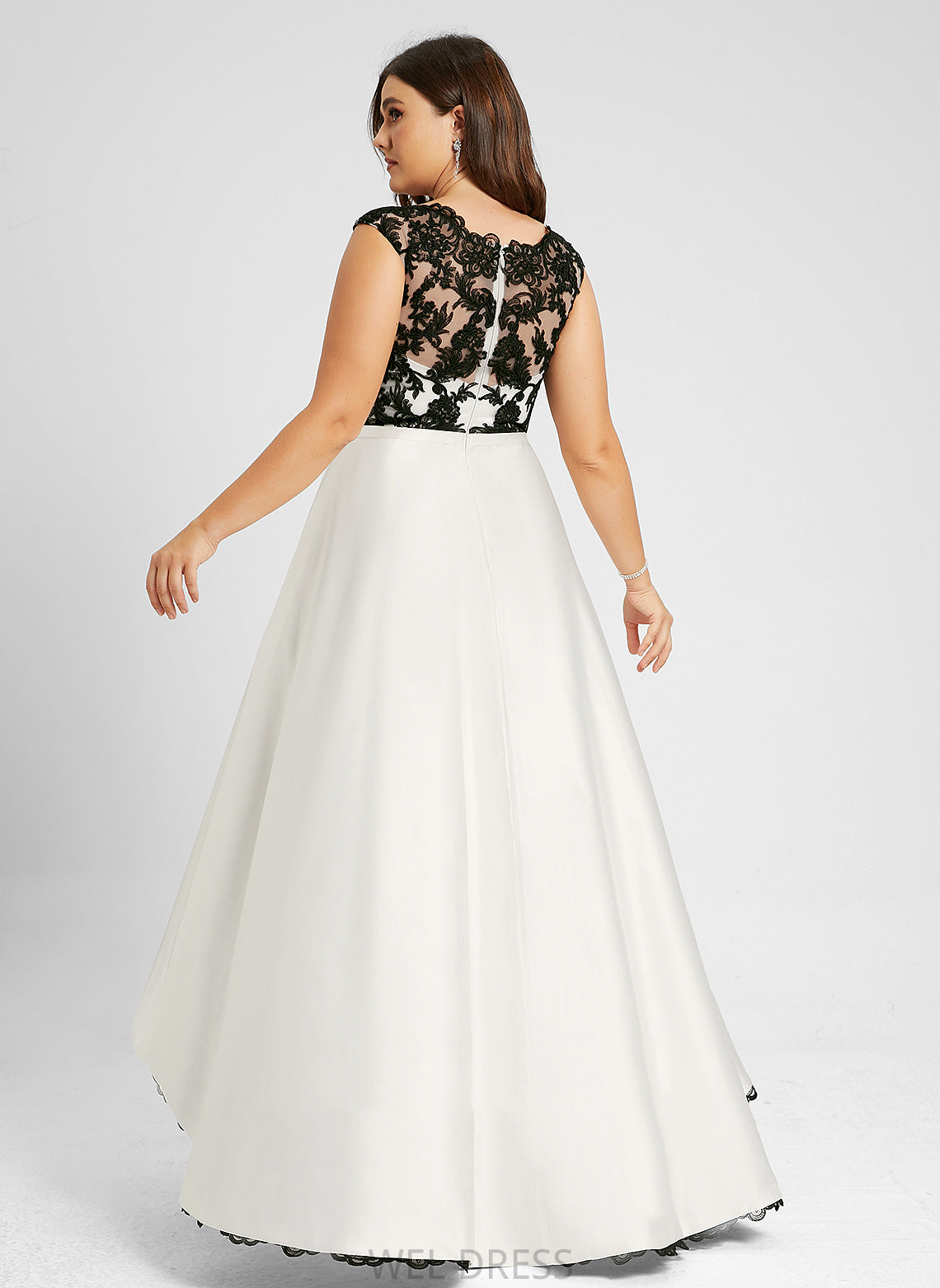 Illusion Dress Asymmetrical Wedding Dresses Tina Wedding Lace Satin Scoop A-Line