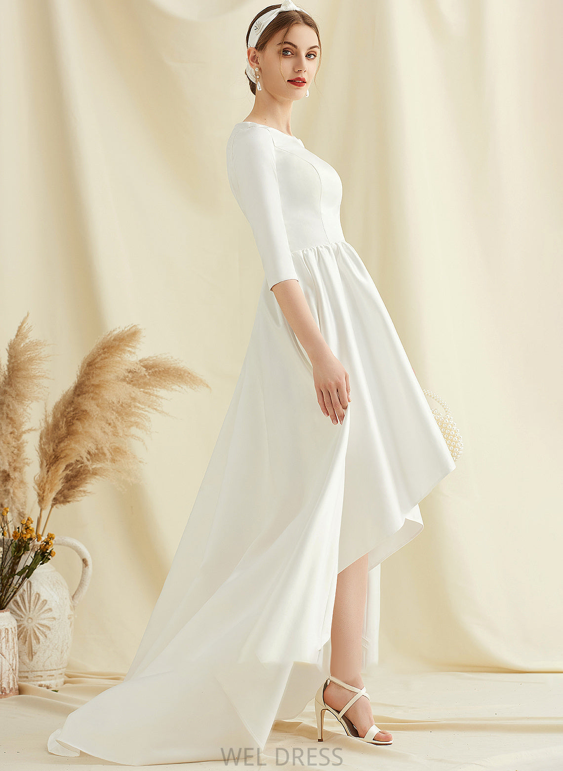 Wedding A-Line Pockets Neck With Asymmetrical Satin Wedding Dresses Dress Scoop Maia