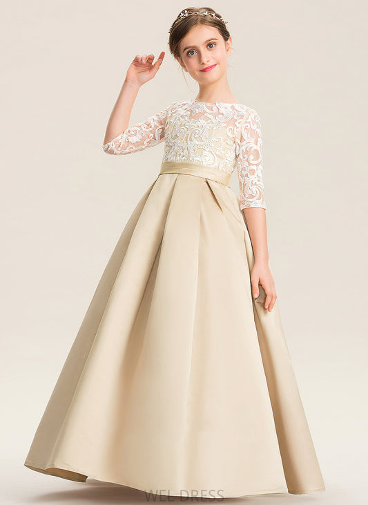 Neck Lace Scoop Ball-Gown/Princess Floor-Length Susan Satin Junior Bridesmaid Dresses