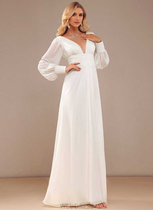 A-Line With Wedding Wedding Dresses Dress Iyana Ruffle V-neck Floor-Length Chiffon
