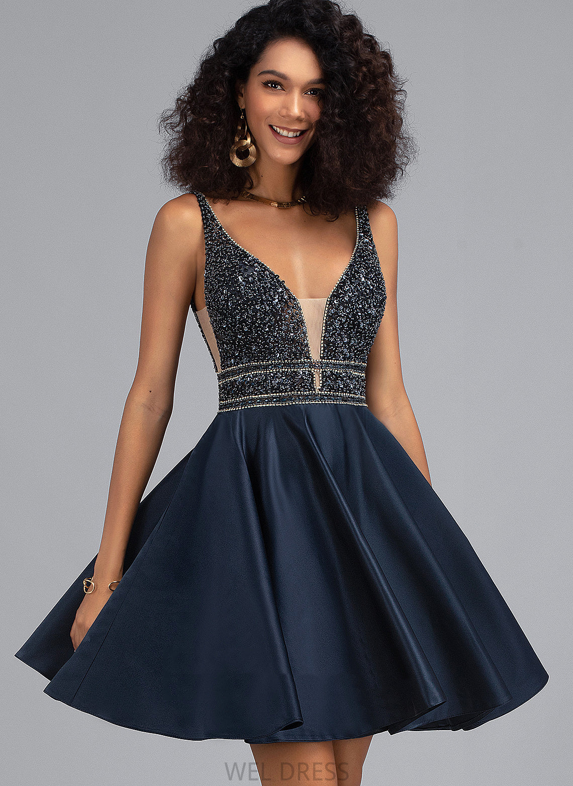 Beading Dress With Homecoming Dresses Carlee Homecoming V-neck Satin A-Line Short/Mini Sequins