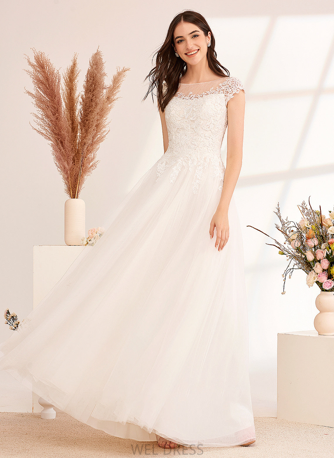 Ball-Gown/Princess Wedding Dresses With Floor-Length Illusion Dress Shelby Lace Wedding