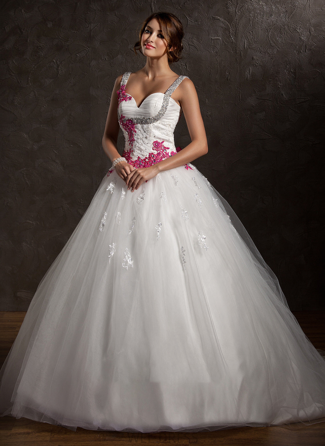 Lace Ruffle Chapel Ball-Gown/Princess Wedding Dresses Dress Sweetheart Wedding Train Appliques Tulle With Bow(s) Kaia