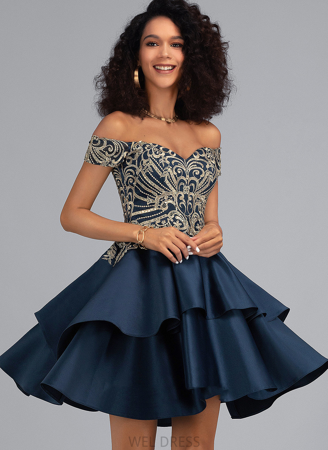 Off-the-Shoulder Lace Satin Homecoming With Kinley A-Line Homecoming Dresses Short/Mini Dress