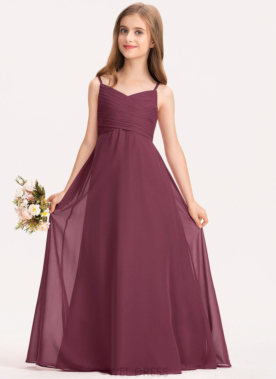 Junior Bridesmaid Dresses A-Line Renee Floor-Length With Sweetheart Chiffon Ruffle