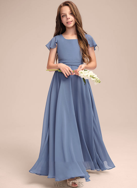 Floor-Length Junior Bridesmaid Dresses A-Line Scoop Shiloh Chiffon With Neck Bow(s)