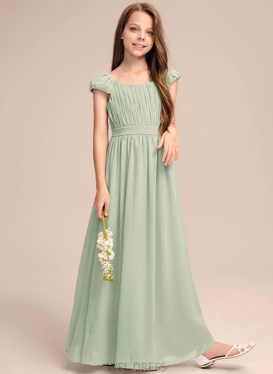 Stella With Neck Junior Bridesmaid Dresses Ruffle Bow(s) A-Line Chiffon Scoop Floor-Length