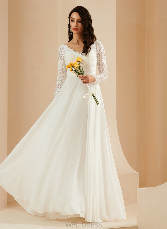 Salma Wedding Train V-neck With A-Line Wedding Dresses Sweep Dress Lace