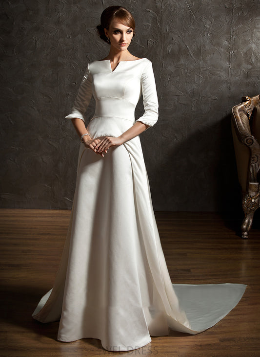 A-Line Wedding Satin Watteau Dress Train Kenzie Wedding Dresses