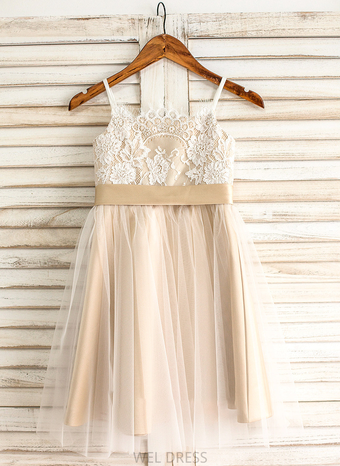 Tulle Anne Neckline Sash With Bow(s) Square Junior Bridesmaid Dresses A-Line Knee-Length