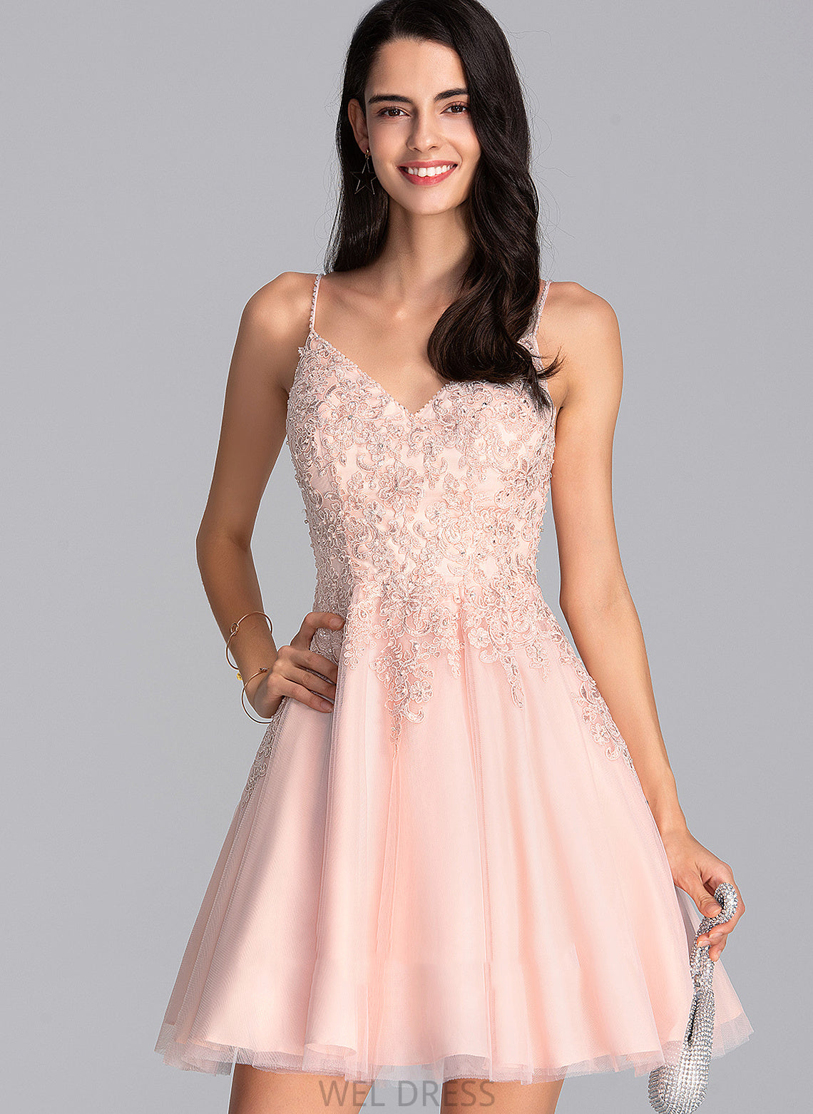Homecoming Homecoming Dresses With Lace A-Line Short/Mini Dress Beading Toni Tulle V-neck