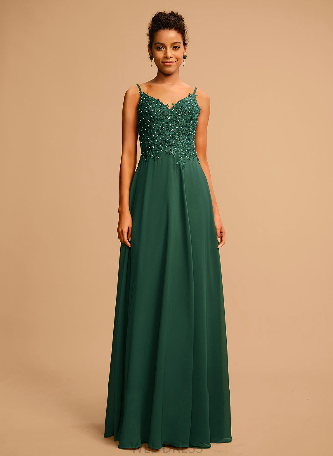 Sequins Chiffon With Kennedi Floor-Length Beading A-Line Lace V-neck Prom Dresses