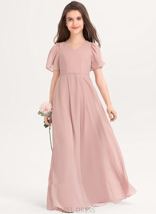 Chiffon V-neck Floor-Length A-Line Junior Bridesmaid Dresses With Bow(s) Karli