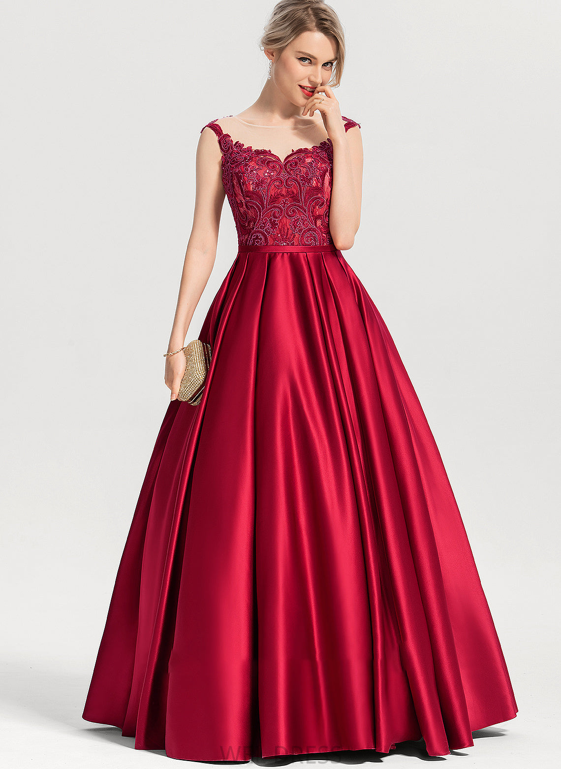 Neck Sequins Satin With Ball-Gown/Princess Scoop Floor-Length Prom Dresses Ali