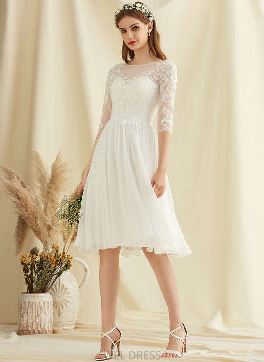 Sequins Lace A-Line Selina Wedding Knee-Length Wedding Dresses With Chiffon Dress