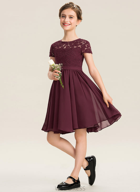 Grace A-Line Chiffon Scoop Lace Knee-Length Junior Bridesmaid Dresses Neck Bow(s) With