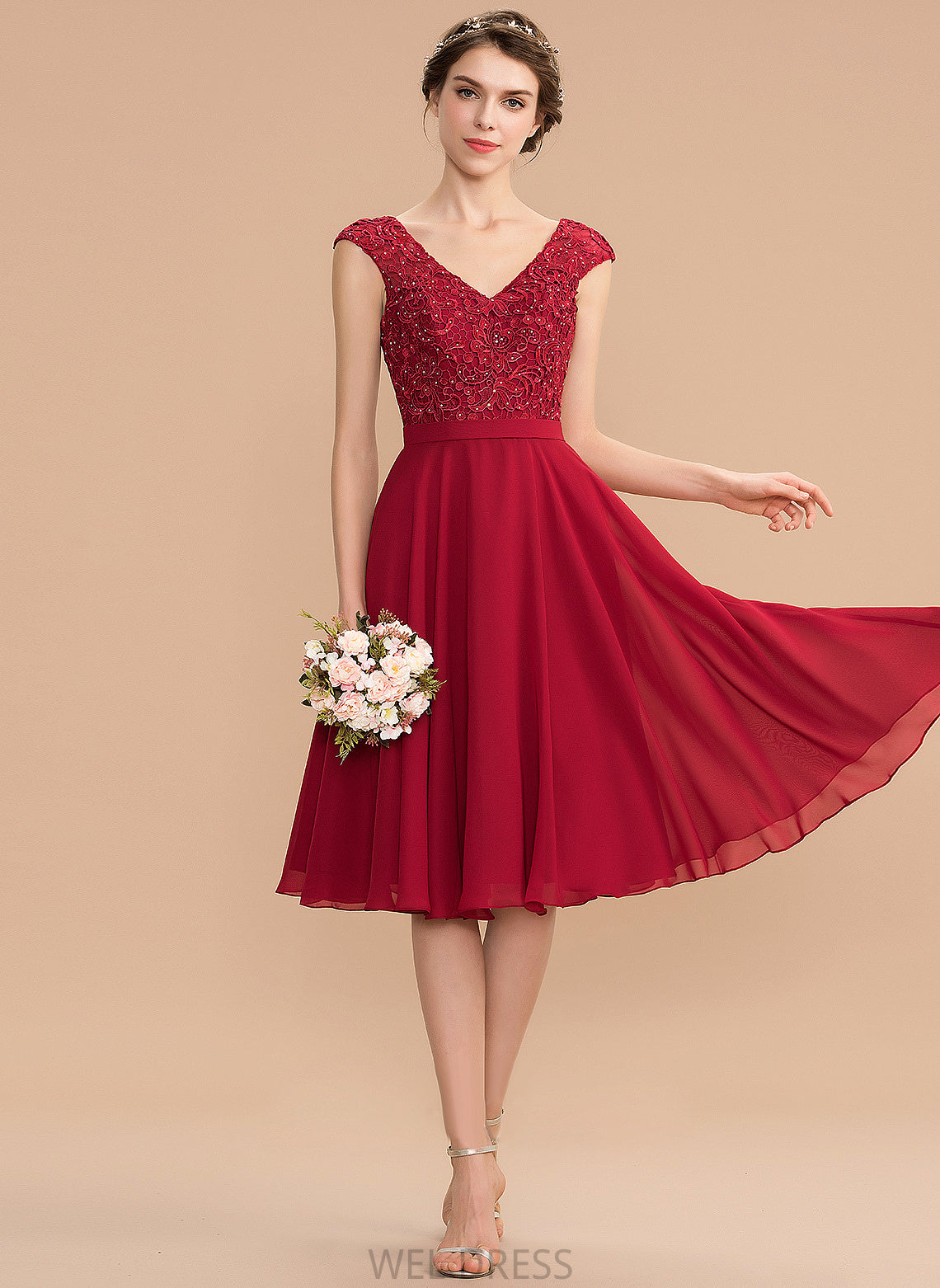 Beading V-neck Knee-Length Chiffon Homecoming Dresses Homecoming With Lace A-Line Allison Dress