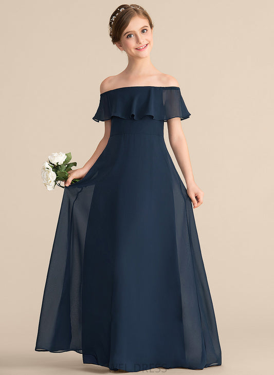 A-Line Off-the-Shoulder Ruffles Chiffon Ally Junior Bridesmaid Dresses Floor-Length With Cascading