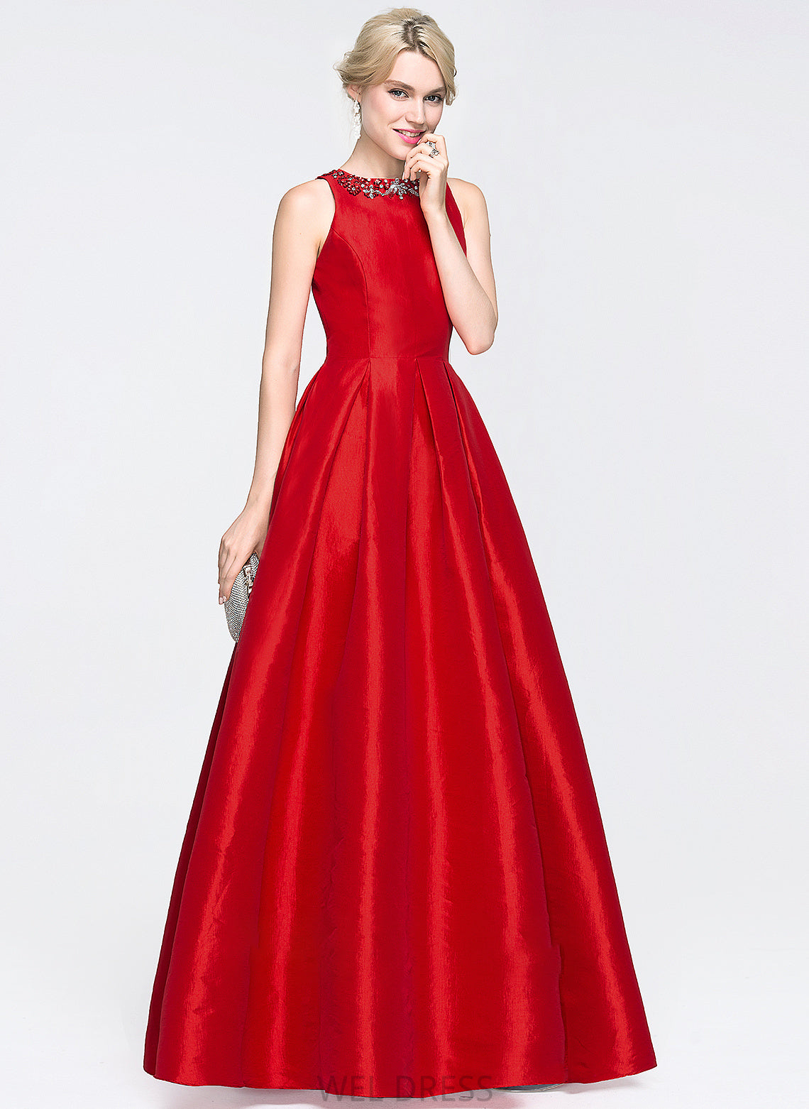 With Ball-Gown/Princess Prom Dresses Taffeta Neck Beading Sequins Karli Scoop Floor-Length