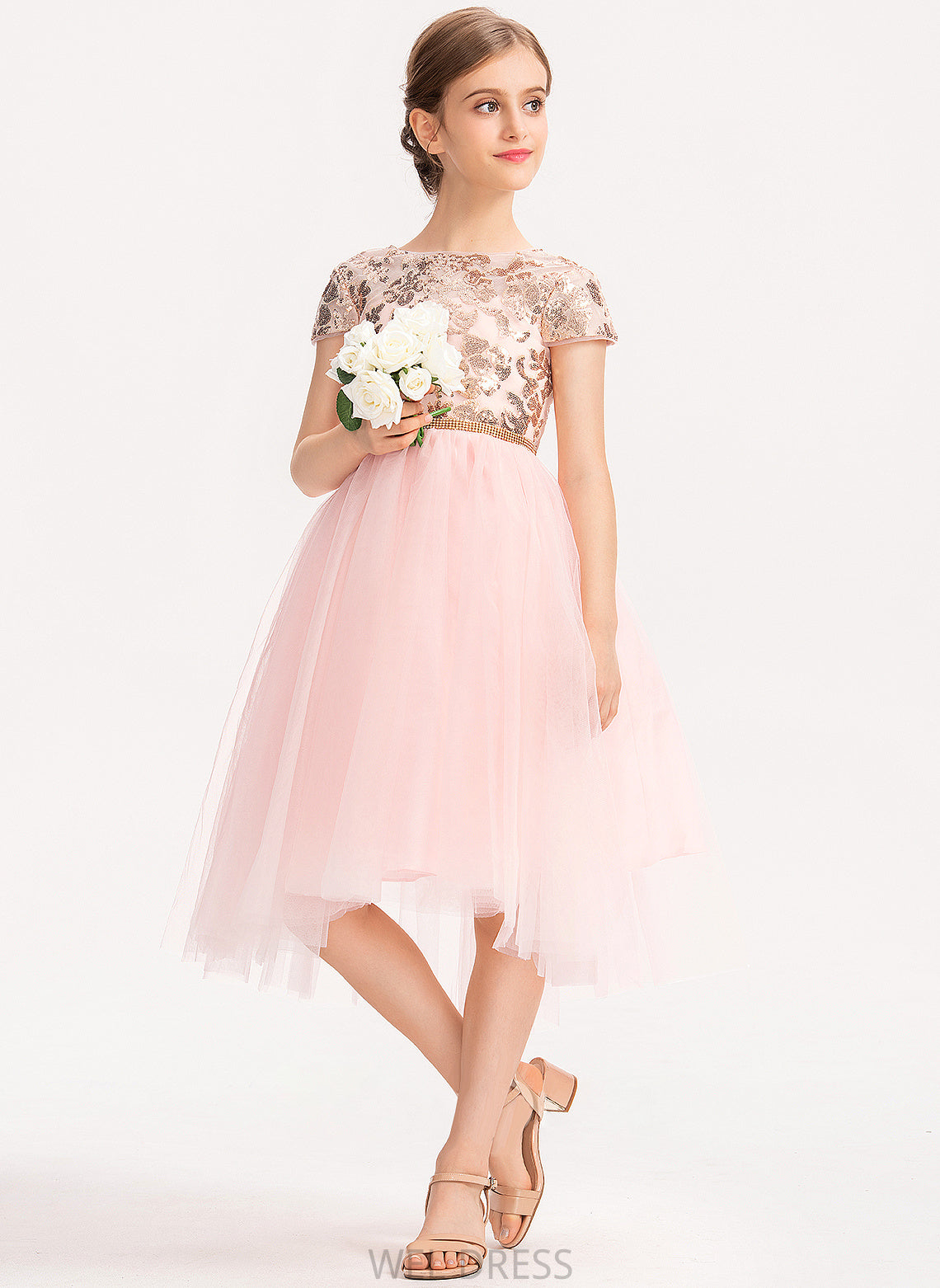 Junior Bridesmaid Dresses Asymmetrical With Tulle Scoop Mariela A-Line Neck Sequins