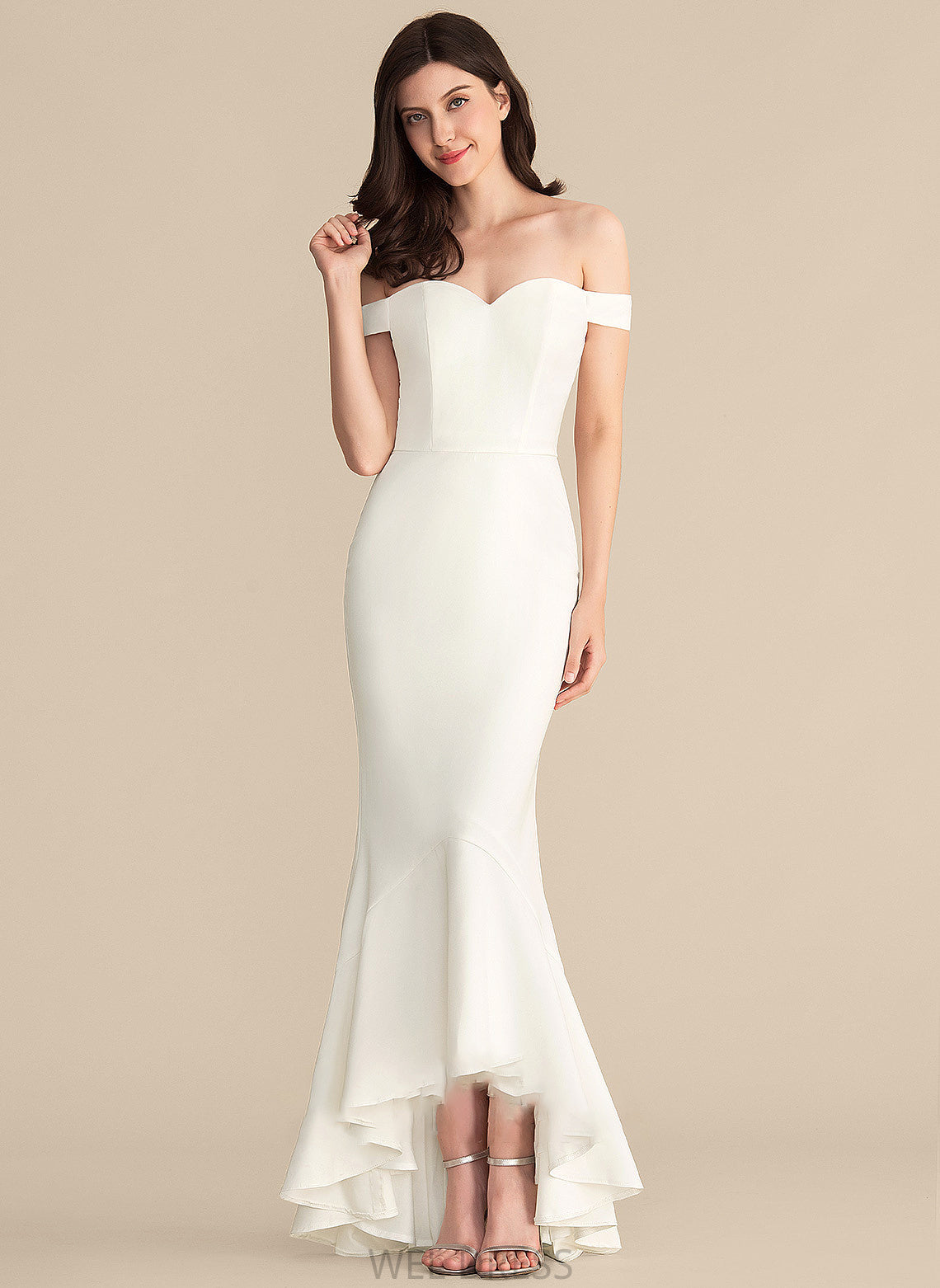 Asymmetrical Crepe Katrina Dress Wedding Trumpet/Mermaid Off-the-Shoulder Stretch Wedding Dresses