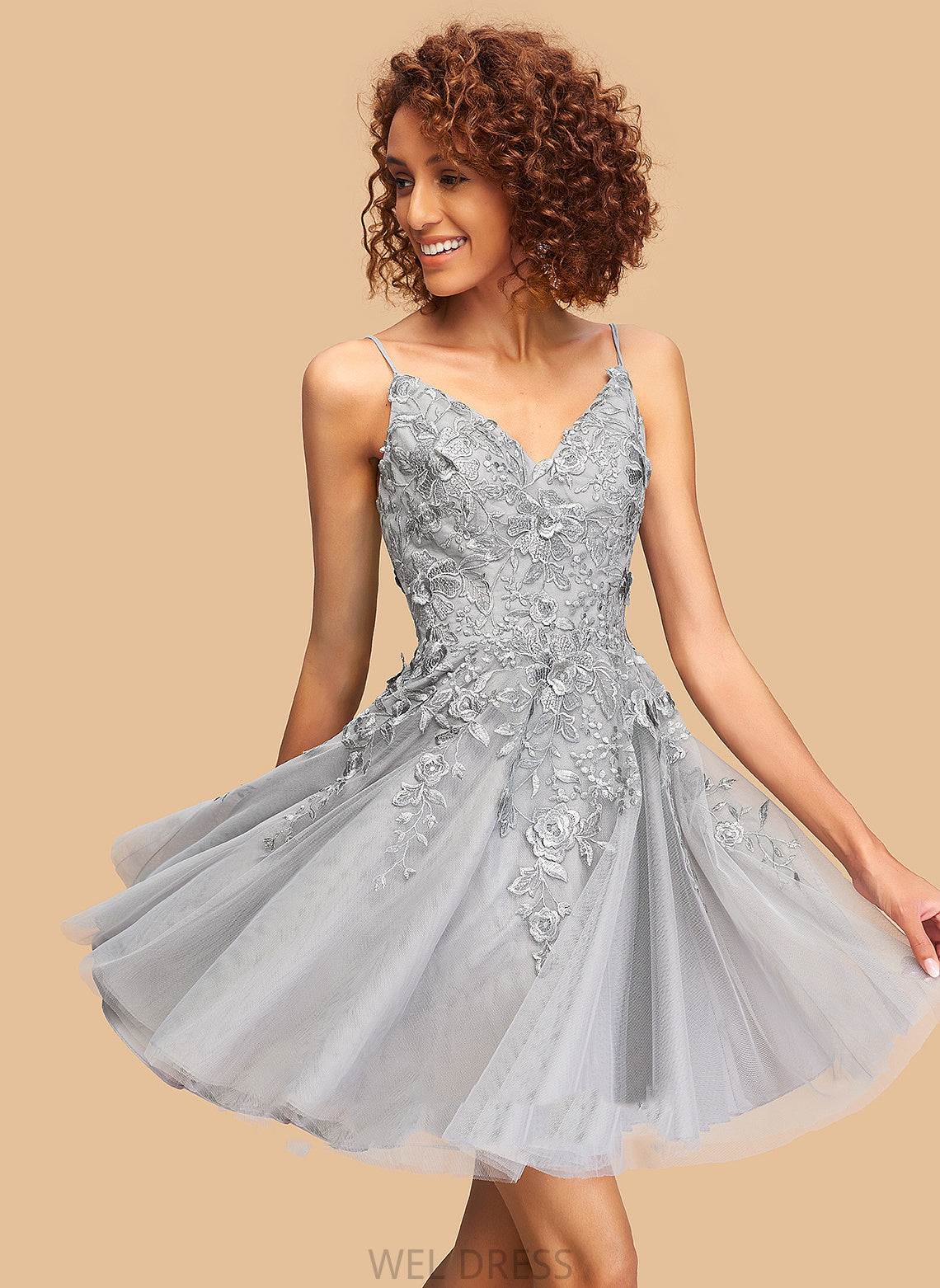 With Dress V-neck Joyce Homecoming Dresses Short/Mini A-Line Homecoming Tulle Lace
