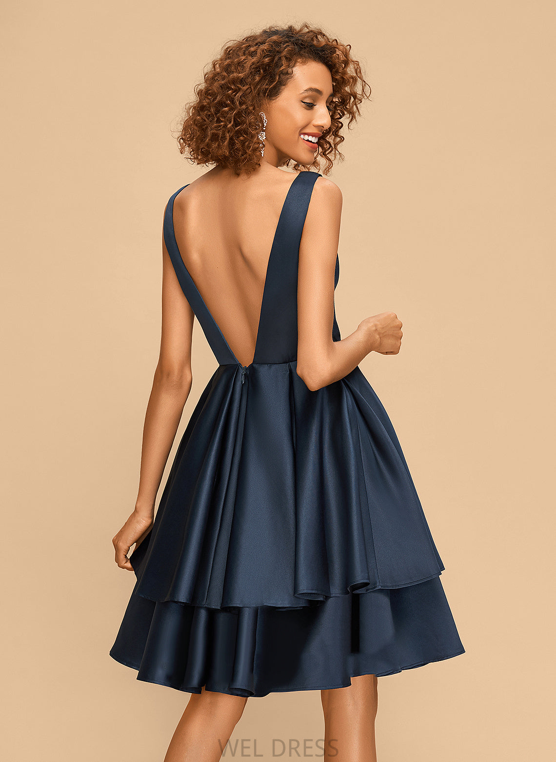 V-neck Imani Dress Knee-Length Satin Homecoming Dresses Homecoming A-Line
