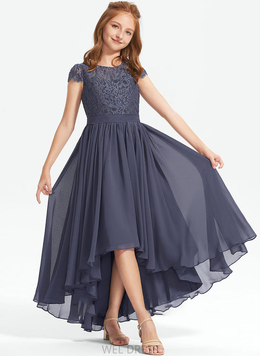 Neck Lace Rylie Scoop Asymmetrical A-Line Junior Bridesmaid Dresses Chiffon