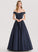 Satin Sequins Floor-Length Katelynn Ball-Gown/Princess Off-the-Shoulder Beading Prom Dresses With