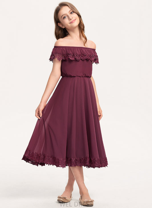 Lace Off-the-Shoulder Hazel A-Line Junior Bridesmaid Dresses Chiffon Tea-Length