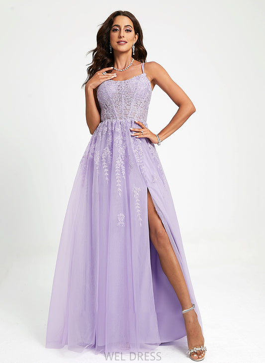 With Prom Dresses Esther Lace Scoop Neck Ball-Gown/Princess Tulle Sweep Train Sequins