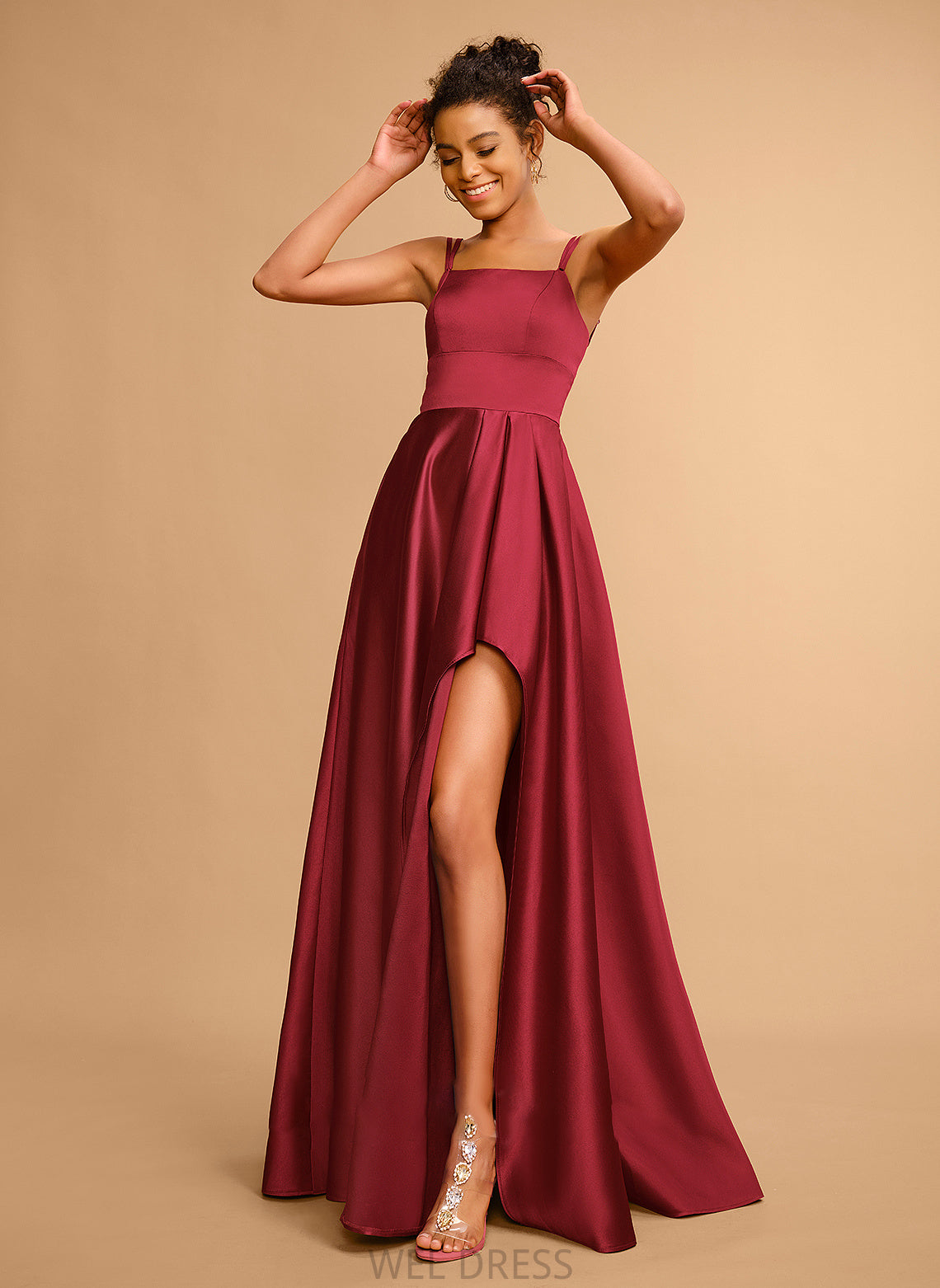 Square Prom Dresses Neckline Floor-Length A-Line Giselle Satin