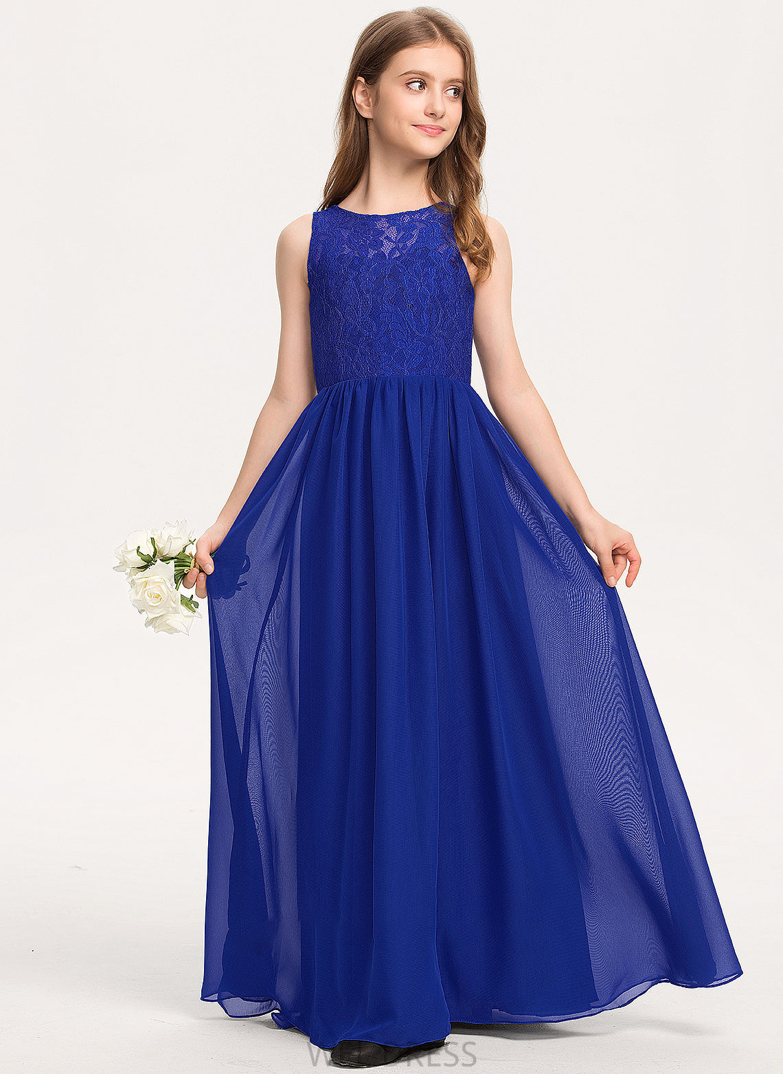 Lace Scoop A-Line Floor-Length Shelby Neck Junior Bridesmaid Dresses Chiffon