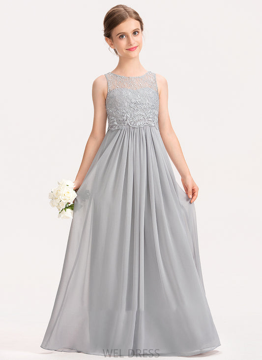 A-Line Chiffon Junior Bridesmaid Dresses Lace Karlie Neck Scoop Floor-Length