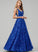 Sequins Prom Dresses V-neck With Sequined Floor-Length A-Line Jacey