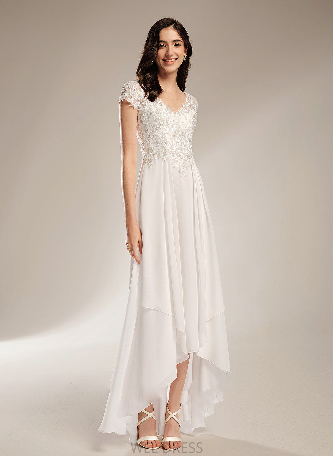 V-neck Wedding Asymmetrical A-Line With Wedding Dresses Lace Dress Carolina