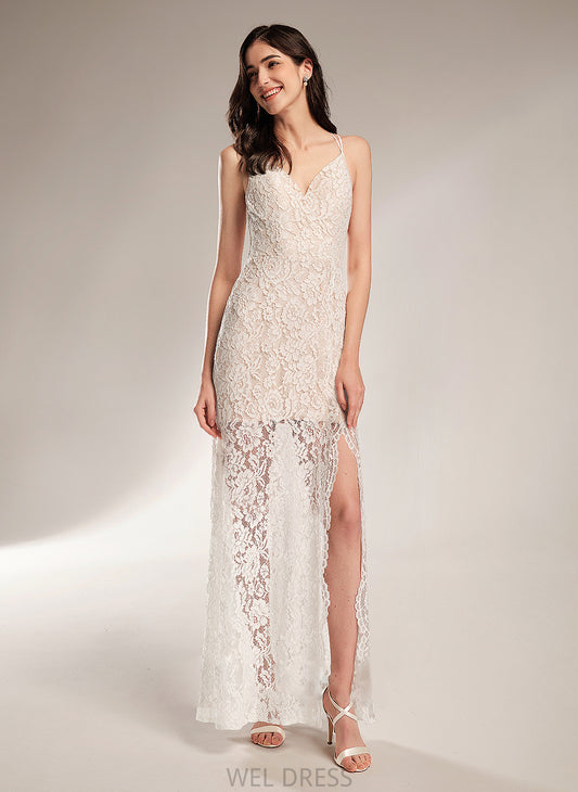 Leslie Front Floor-Length V-neck Wedding Dress Split Wedding Dresses With Sheath/Column