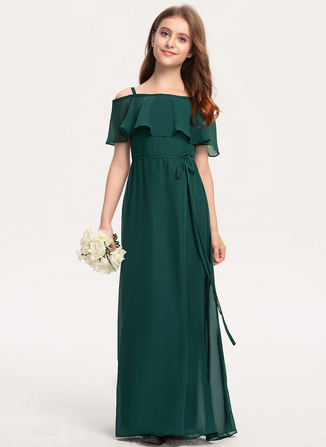 A-Line Chiffon Heidy Junior Bridesmaid Dresses Bow(s) With Off-the-Shoulder Floor-Length