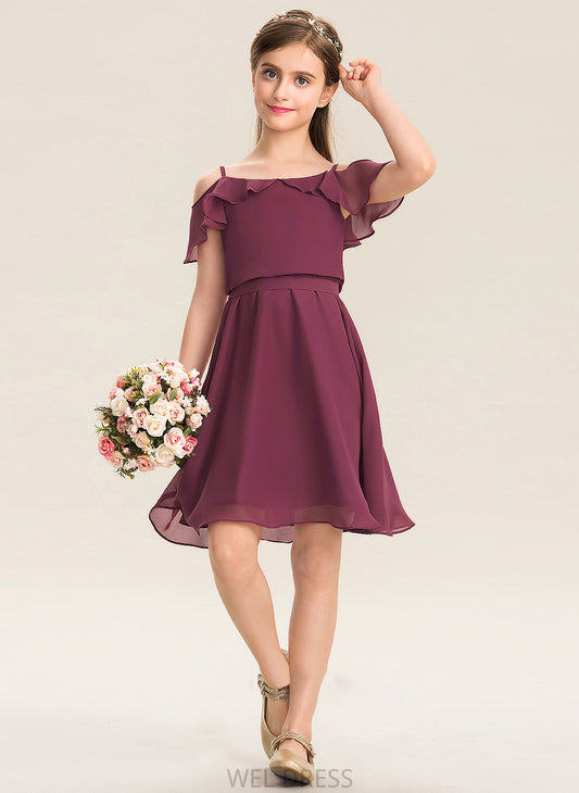 Cascading Zoey Bow(s) A-Line Chiffon Knee-Length Ruffles Junior Bridesmaid Dresses Off-the-Shoulder With