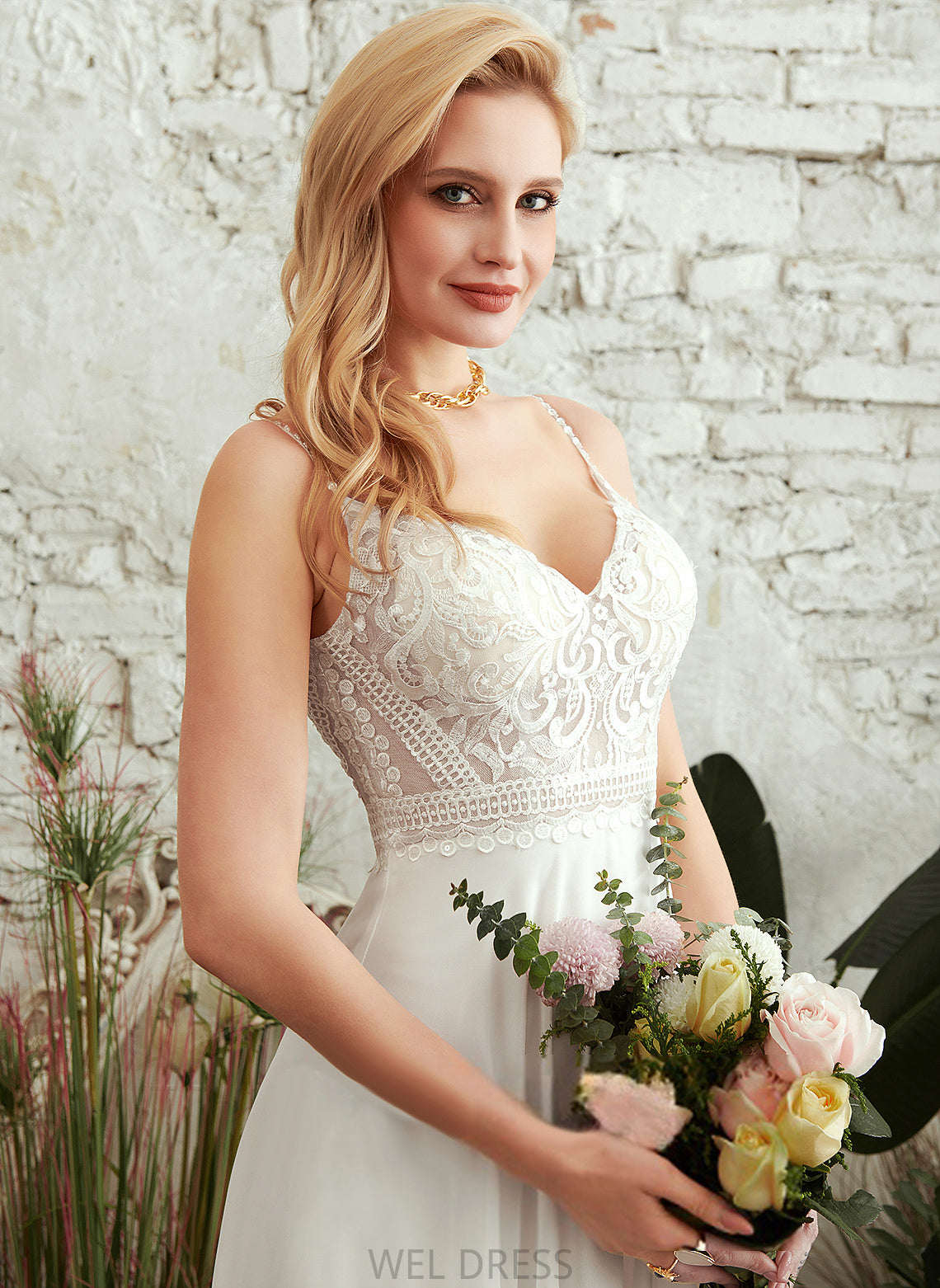 Chiffon Lace Dress Wedding Wedding Dresses Mylee A-Line V-neck Floor-Length