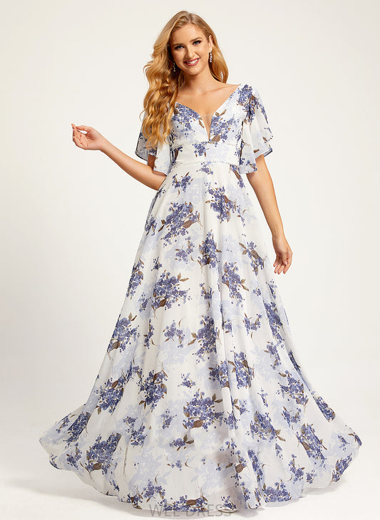 Fabric Sequins Pleated Floor-Length Silhouette V-neck Length Neckline A-Line Embellishment Janelle A-Line/Princess Bridesmaid Dresses