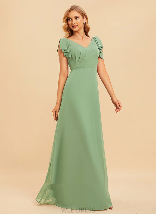 Fabric Silhouette V-neck Neckline A-Line Length Embellishment Floor-Length Ruffle Kinsley Scoop Cap Sleeves Bridesmaid Dresses