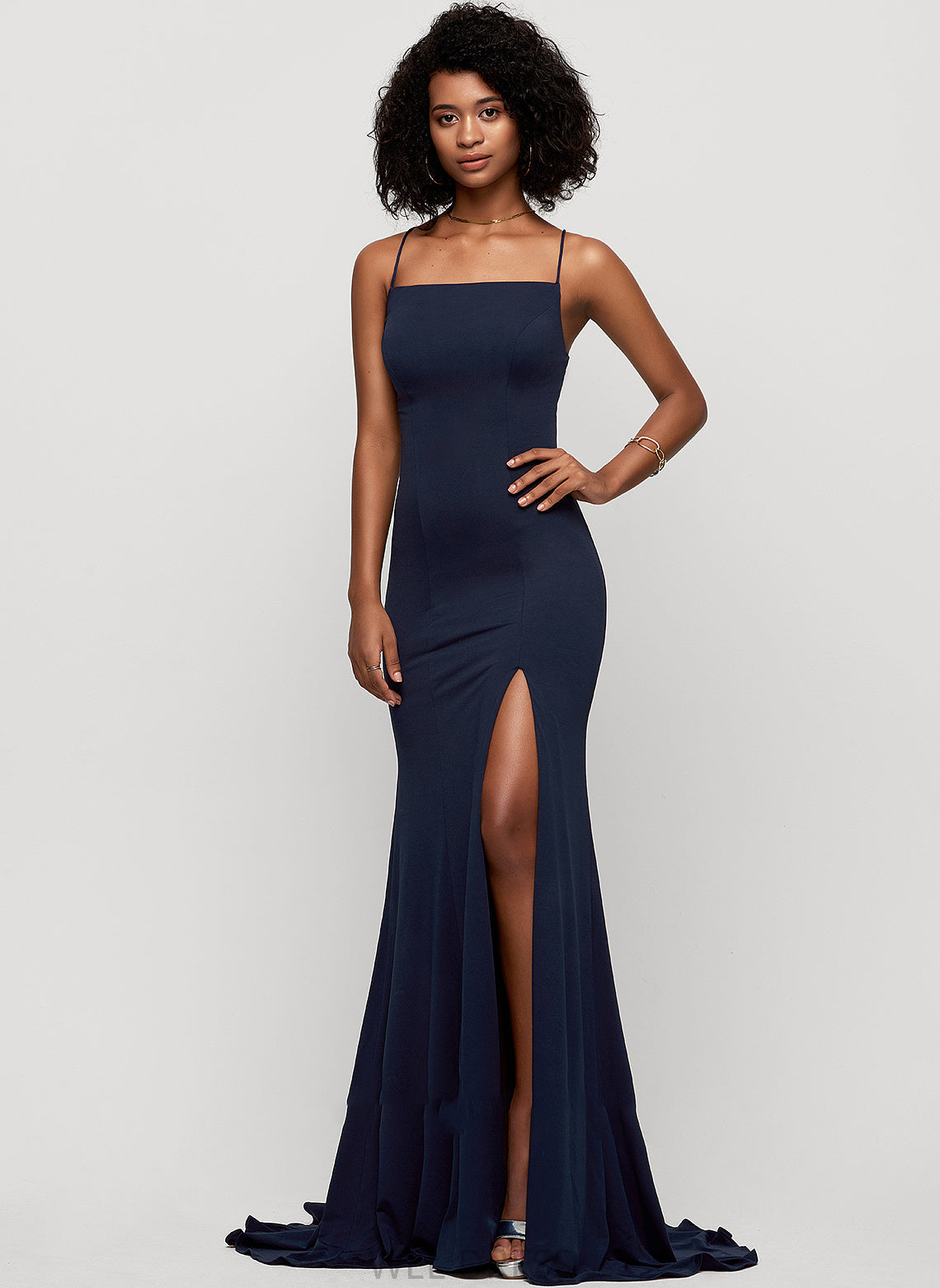 Neckline Prom Dresses Split With Trumpet/Mermaid Sweep Leyla Train Square Jersey Front