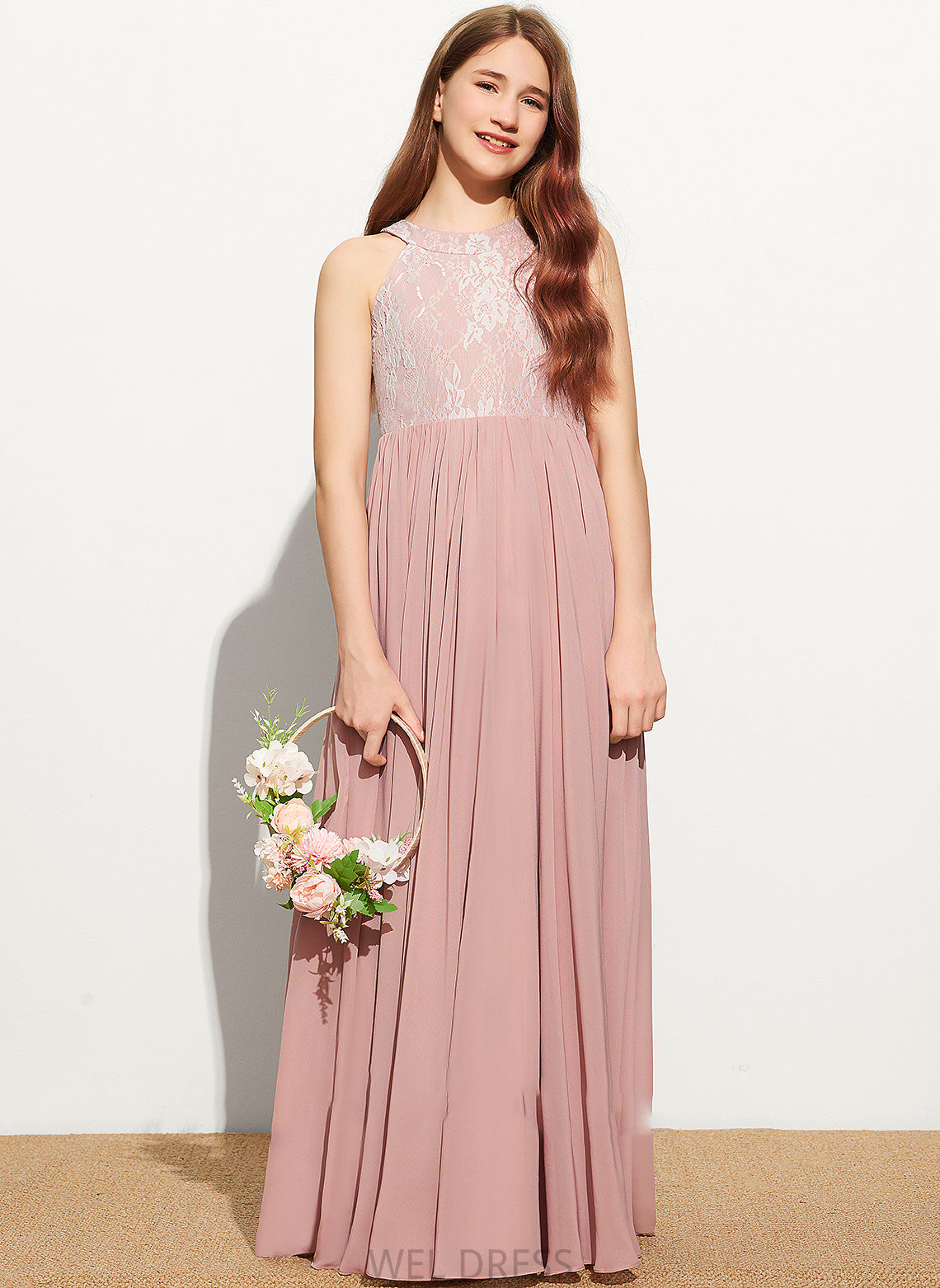 With Neck A-Line Lace Chiffon Floor-Length Sequins Scoop Junior Bridesmaid Dresses Lila