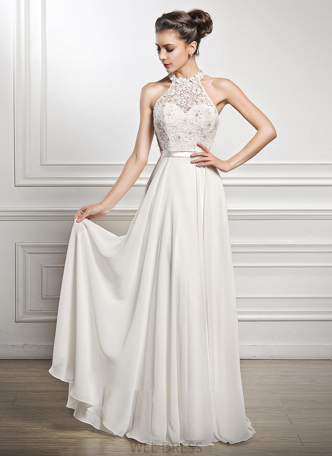 Neck Sequins Wedding Mylie Scoop Chiffon Floor-Length A-Line Beading Wedding Dresses With Dress